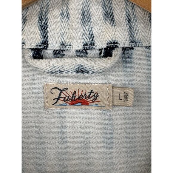 Faherty Topsail Savannah Jacket Women’s Large Indigo Dyed Blue White Full Snap - Picture 5 of 16